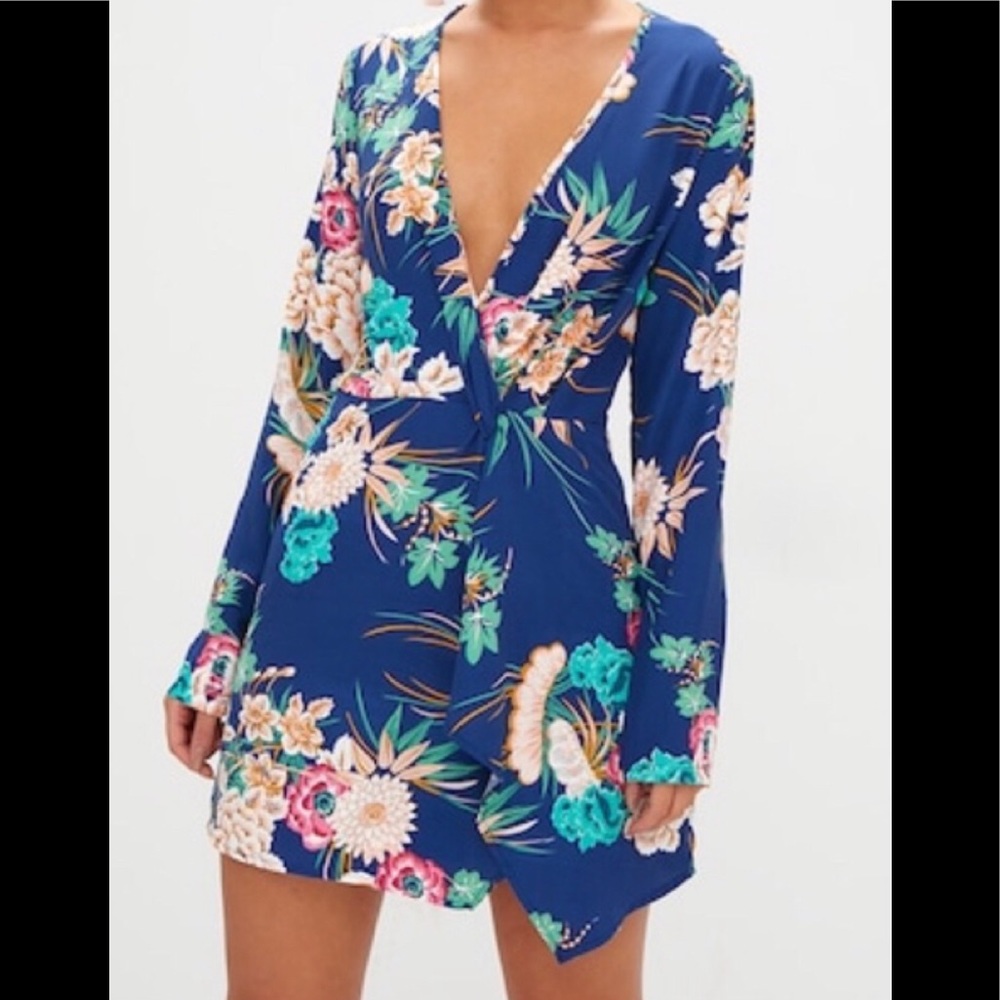 PrettyLittleThing Faux Wrap Floral Dress